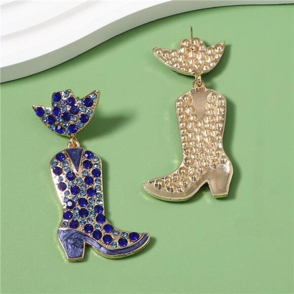 Rhinestone Cowboy Boot Dangle Earrings - Picture 9 of 15